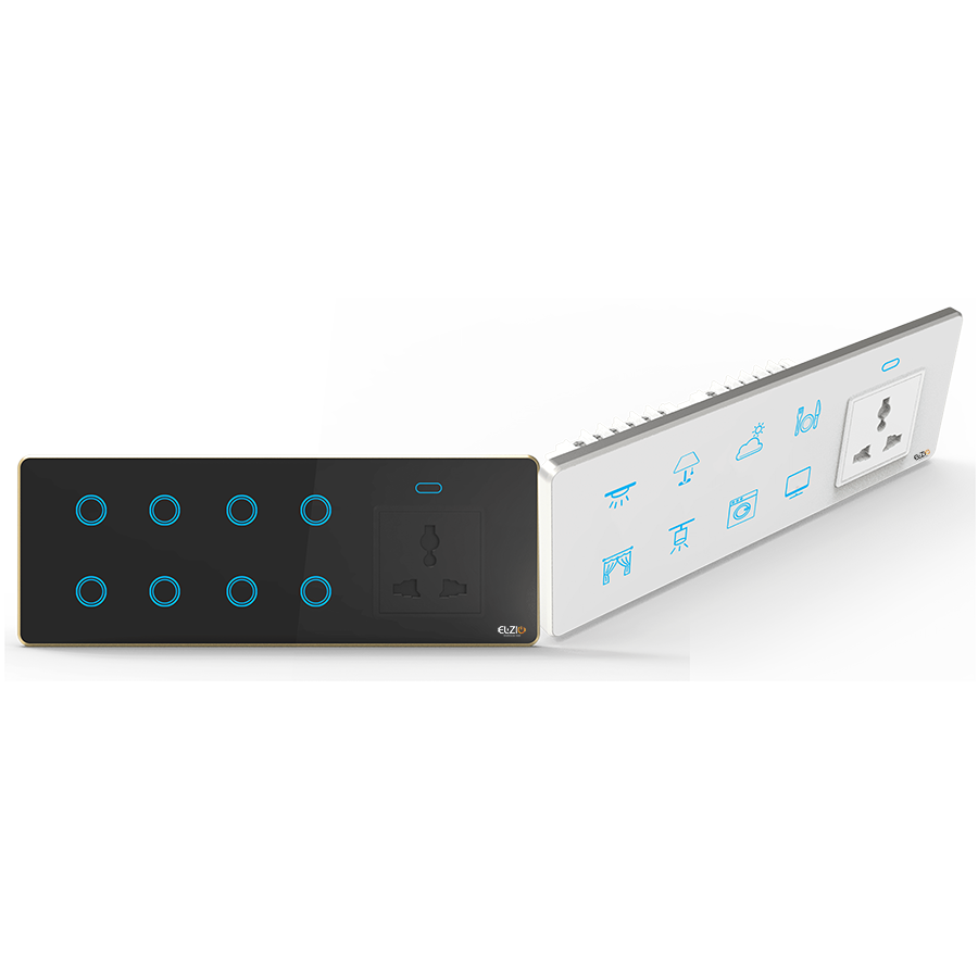 Luxeray ZigBee 8 ON/OFF or Scene Switch + Socket Glass Panel Touch Switch – 6M Size (8+0+1)